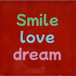 Tegeltje Smile love dream. rood/mint