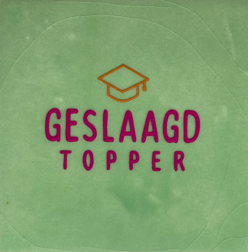 Tegeltje geslaagd topper mint/knalroze(oranje)