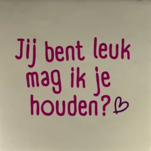 tegeltje 'jij bent leuk mag ik je houden' creme/knalroze