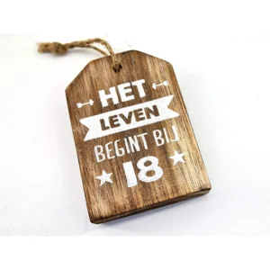 Woodart hanger label 9x6cm het leven begint bij 18 natural