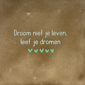 tegeltje droom niet je leven, leef je dromen' taupe/lichtgoen(mint)