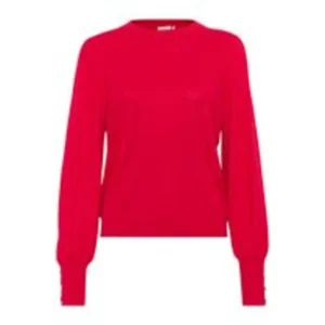 KAlizza Round Neck Knit Pullover Buttons - True Red, XL