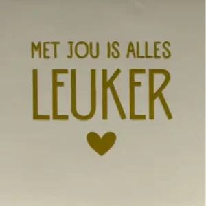 Tegeltje met jou is alles leuker (nieuw) creme/goud