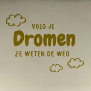 Tegeltje volg je dromen ze weten de weg' creme/goud