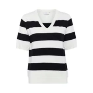 KAlizza Striped V-neck - Turtledove/black boldstripe, S