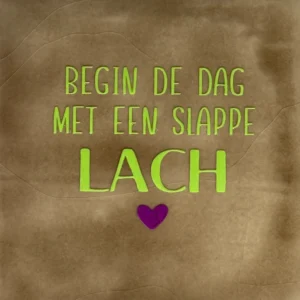 Quote tegeltje begin de dag met een slappe lach' taupe/lime(paars)