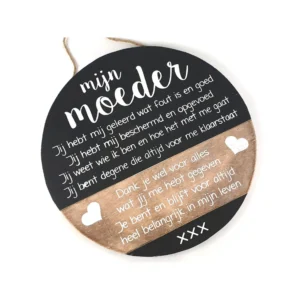 Woodart tekstbord rond 40x40cm mijn moeder