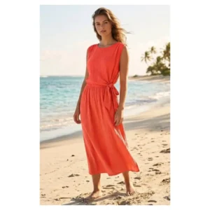 Maxi viscose jurk roodcoraal