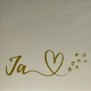 Tegeltje ja hart hartjes trouwtegel creme/goud