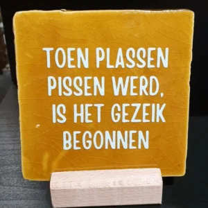 Tegeltje Toen plassen pissen werd, is het gezeik begonnen oker/mint