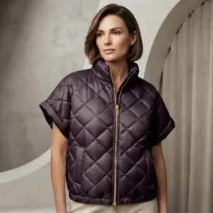Oversized bodywarmer met steekzakken en rits aubergine