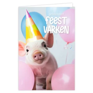 Wenskaart Gefeliciteerd feestvarken