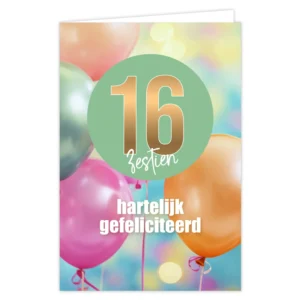 Wenskaart 16 hartelijk gefeliciteerd