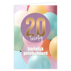 Wenskaart 20 hartelijk gefeliciteerd