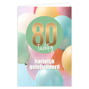 Wenskaart 80 hartelijk gefeliciteerd