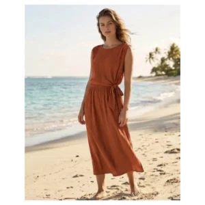 Maxi viscose jurk brick