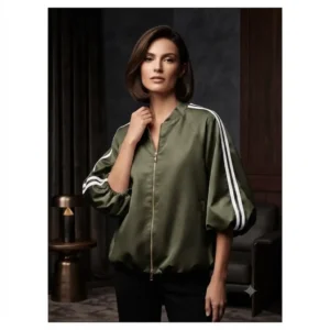 Luchtige oversized jas met driekwart mouw en bies details Army
