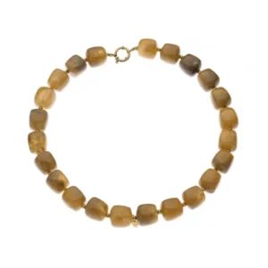 F&M Byoux necklace 47cm  taupe sqd 15mm poly, gold sst.