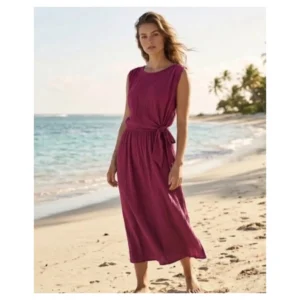 Maxi viscose jurk donkerfuchsiaroze