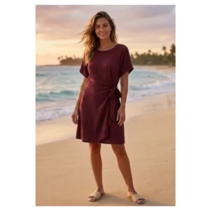viscose jurk met strik bordeaux