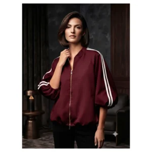 Luchtige oversized jas met driekwart mouw en bies details Bordeaux